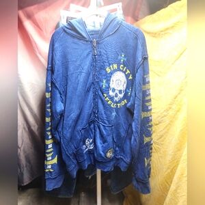 Blue Sin City Affliction Hoodie Size L Reversable